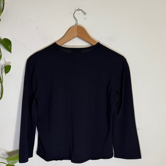 Oscar De La Renta Navy Blue Light Weight Sweater Knitted 3/4 Sleeve Blouse - Picture 2 of 9
